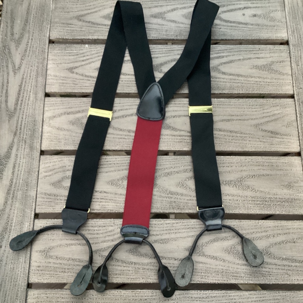 TRAFALGAR Men's Suspenders Button Braces Burgundy Red & Black Solid